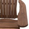 Dark Brown Wood Outdoor Adirondack Chair with Retractable Footrest Ottoman