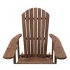 Dark Brown Wood Outdoor Adirondack Chair with Retractable Footrest Ottoman